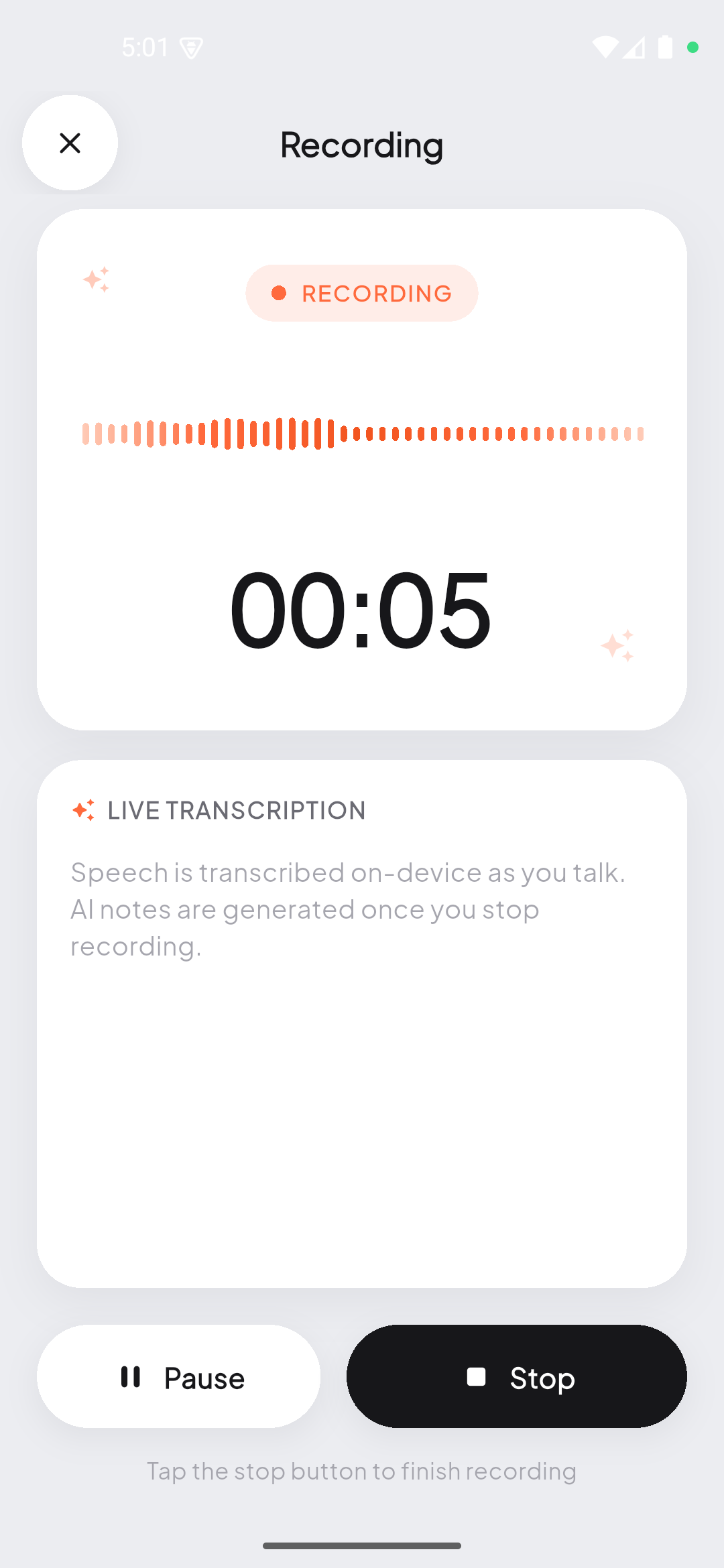 MemoOne live transcription