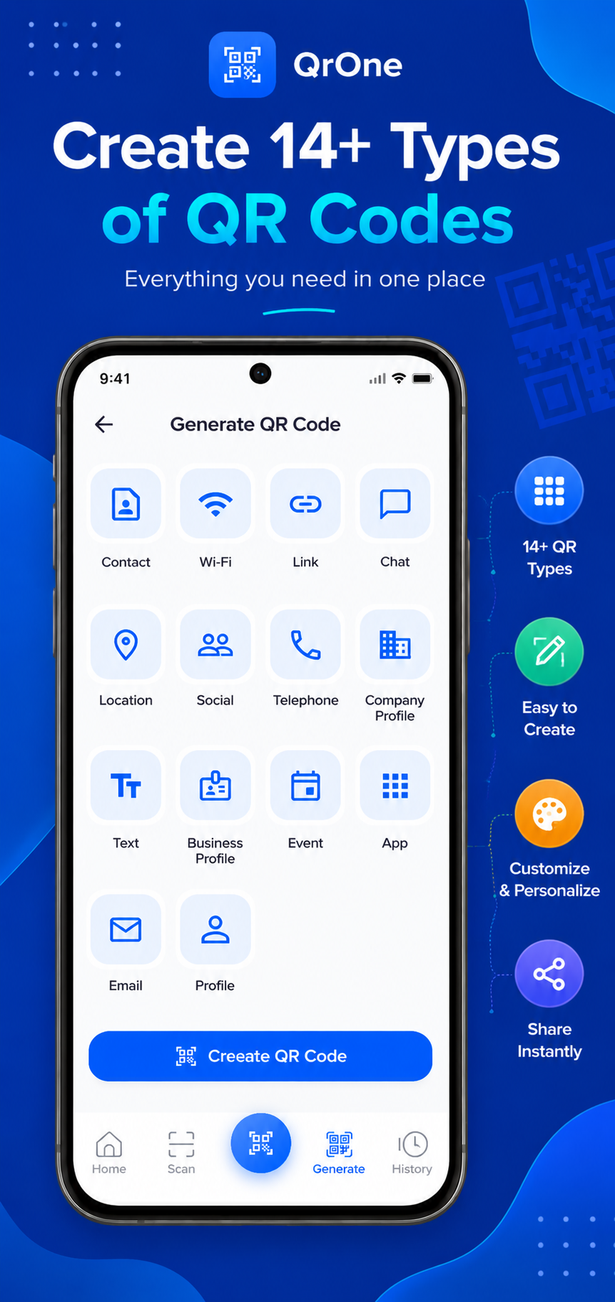 QRone QR generation screen